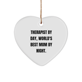 Therapist Gifts from Men to Therapist by Day World's Best Mom By Night Heart Ornament, Funny Christmas Decorations for Home Office - Image 1
